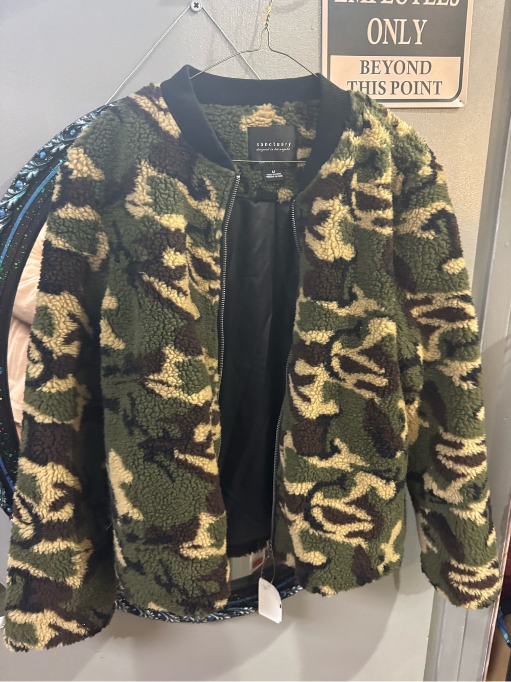 Sanctuary Olive & Brown Camo Sherpa Bomber Jacket